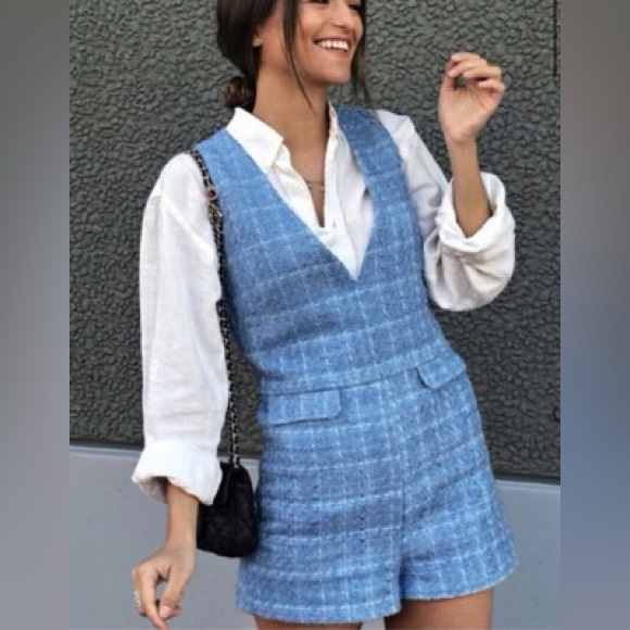 Zara Blue Plaid Jumpsuit - Picture 1 of 3